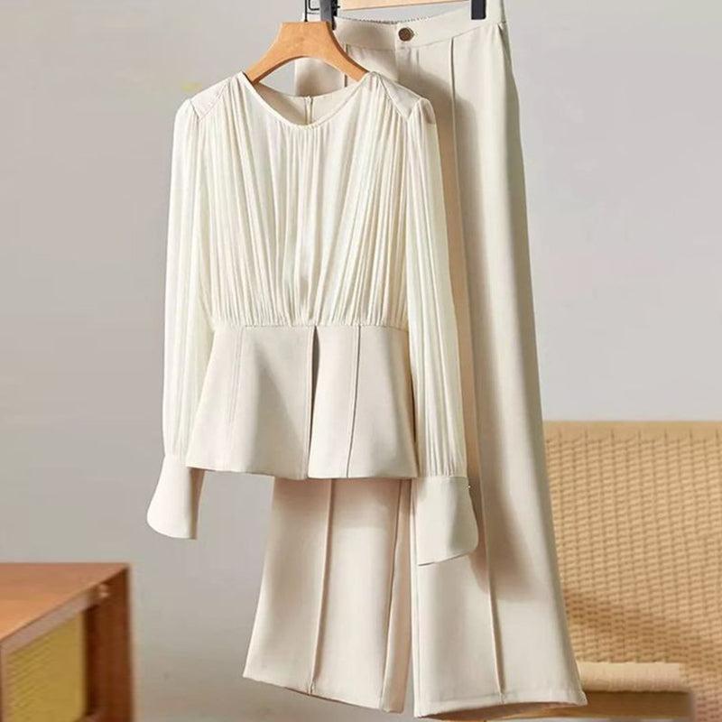 Casual White Plain Long Sleeve Two Piece Set