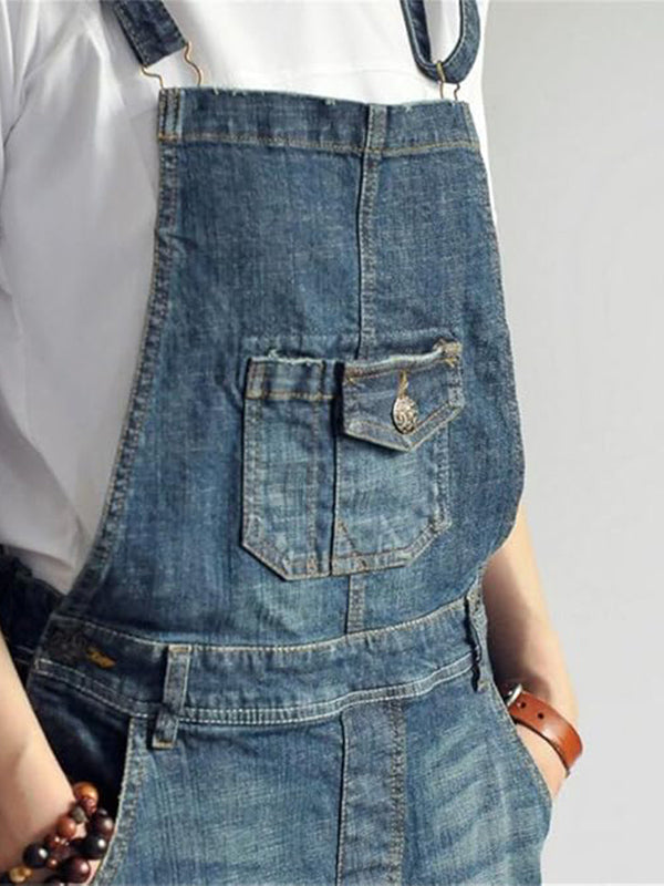 Vintage-Inspired Back Slit Denim Overall Dress