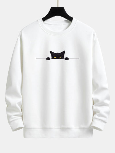 Cat Print Round Neck Sweatshirt