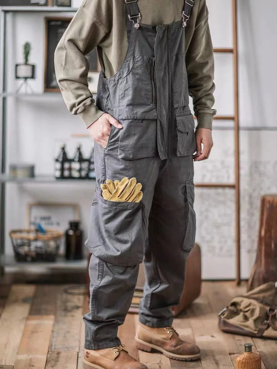 Vintage Men's Twill Overalls with Suspenders