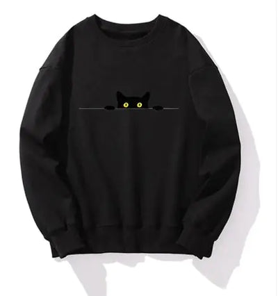 Cat Print Round Neck Sweatshirt